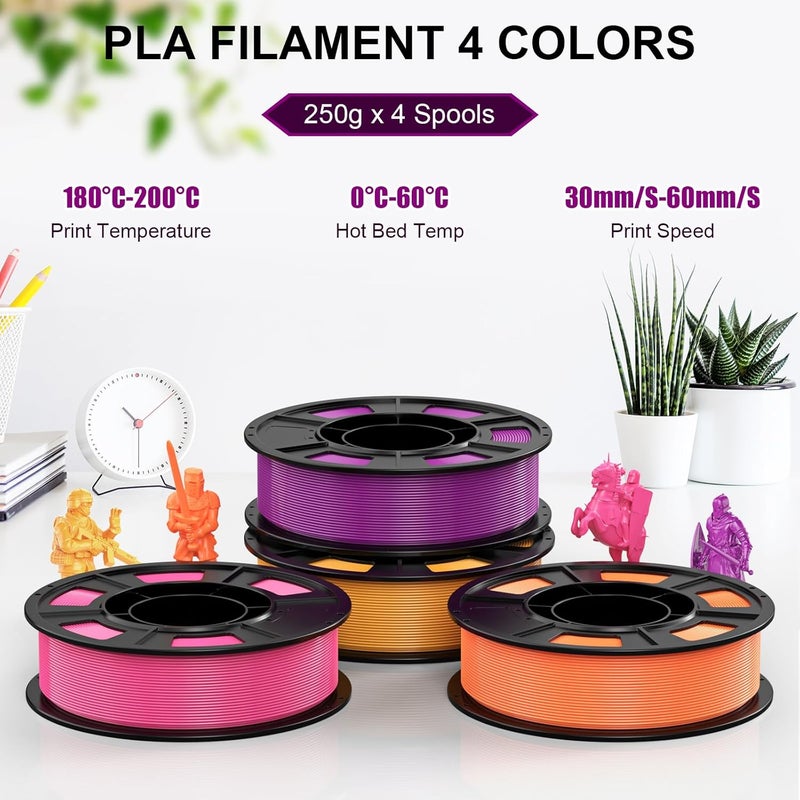 HEPHI3D 3D Printer PLA Filament Bundle 250g X 4 Spools, 1.75mm PLA Filament Pack 3D Printing Material, Bright Color Pink/Purple/Orange/Gold, PLA Filaments for Most FDM 3D Printer - Image 2